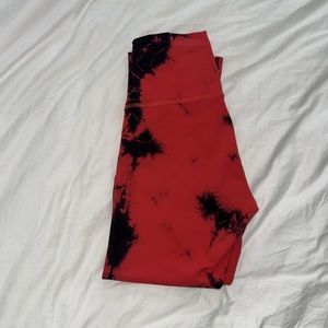 Lululemon Tie Dye Carnation Red Black Wunder Train Leggings